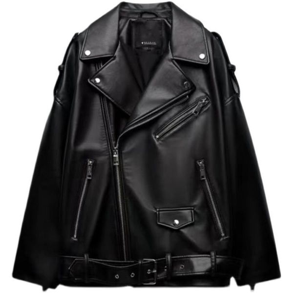 men's sweaters fall and winter women's fashion zipper lapel longsleeved black faux leather loose jacket 230628, White;black
men's sweaters fall and winter women's fashion zipper lapel longsleeved black faux leather loose jacket 230628, White;black