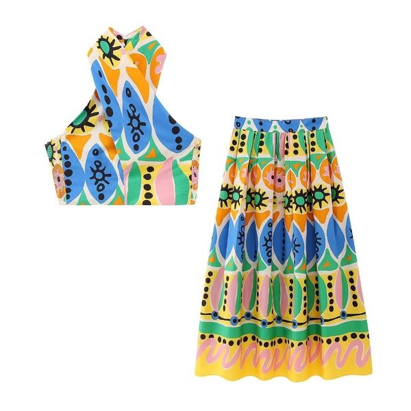 two piece dres set clothing 2023 summer fashion stylish prints halter crop and midi skirt 230627, White
two piece dres set clothing 2023 summer fashion stylish prints halter crop and midi skirt 230627, White