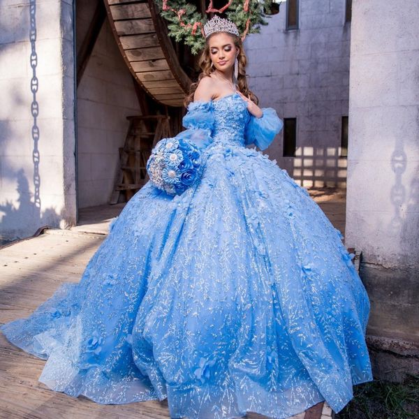 2023 sky blue quinceanera dress ball gown sweet 16 girl beads appliues 3dflower sequins puffy sleeve graduation party princess, Blue;red
2023 sky blue quinceanera dress ball gown sweet 16 girl beads appliues 3dflower sequins puffy sleeve graduation party princess, Blue;red