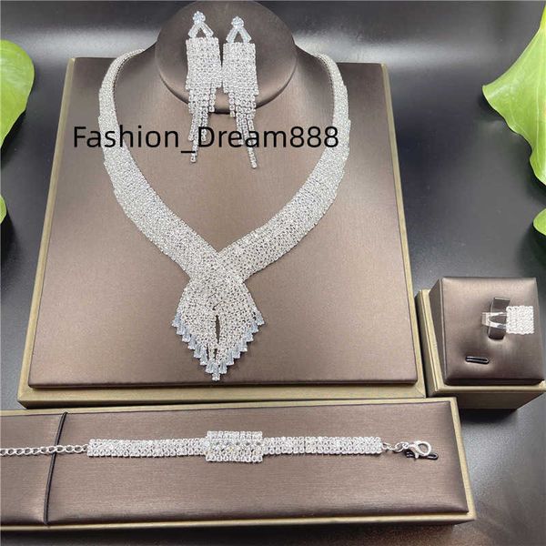 2023 white non tarnish tassels fashion rhinestone necklace earrings stainless steel jewelry set for woman, Silver
2023 white non tarnish tassels fashion rhinestone necklace earrings stainless steel jewelry set for woman, Silver