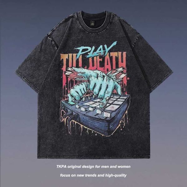 tkpa washed and worn dark rock and roll printed short sleeved t-shirt men's loose high street ins style china-chic couple top, White;black
tkpa washed and worn dark rock and roll printed short sleeved t-shirt men's loose high street ins style china-chic couple top, White;black