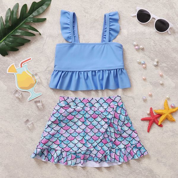 t-shirts new girls cute two piece split swimsuit fresh solid color suspender and fish scales print short skirt x0628, Blue
t-shirts new girls cute two piece split swimsuit fresh solid color suspender and fish scales print short skirt x0628, Blue