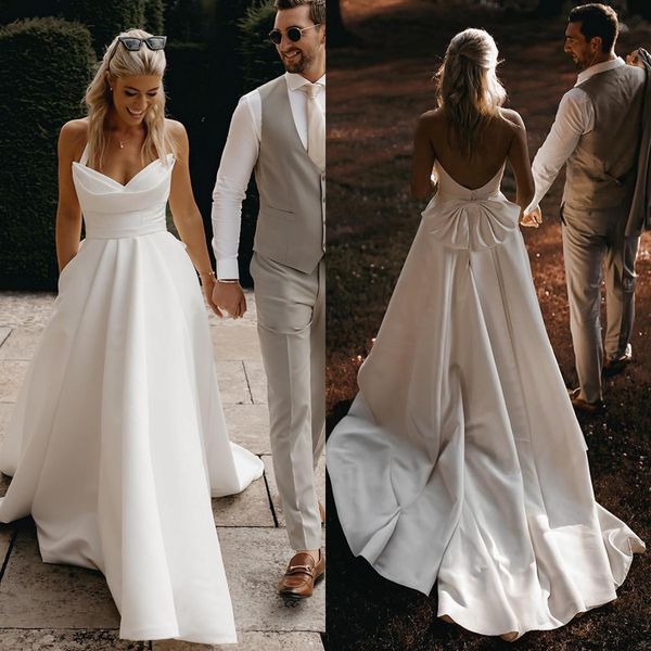 milla nova boho a line wedding dresses for bride halter satin wedding dress bow knot back designer bridal gowns, White
milla nova boho a line wedding dresses for bride halter satin wedding dress bow knot back designer bridal gowns, White