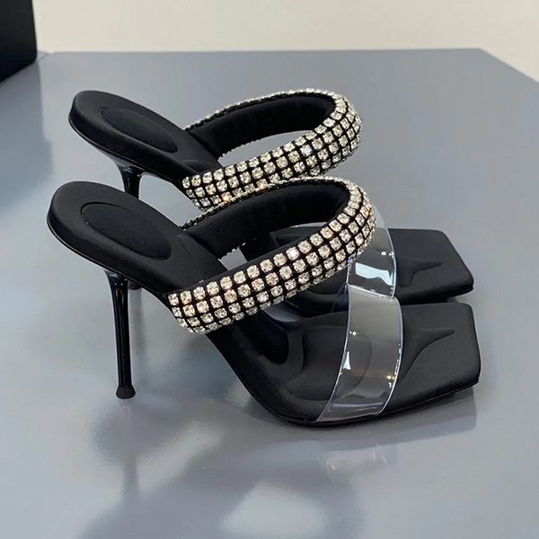 pvc crystal embellished strap slippers mules shoes rhinestone spool heel satin cotton soft fabric women's heels luxury designers heeled, Black
pvc crystal embellished strap slippers mules shoes rhinestone spool heel satin cotton soft fabric women's heels luxury designers heeled, Black