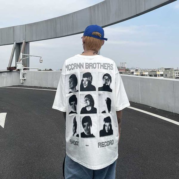 high street dark style portrait print short sleeve t-shirt men's loose small fashion couple casual top, White;black
high street dark style portrait print short sleeve t-shirt men's loose small fashion couple casual top, White;black