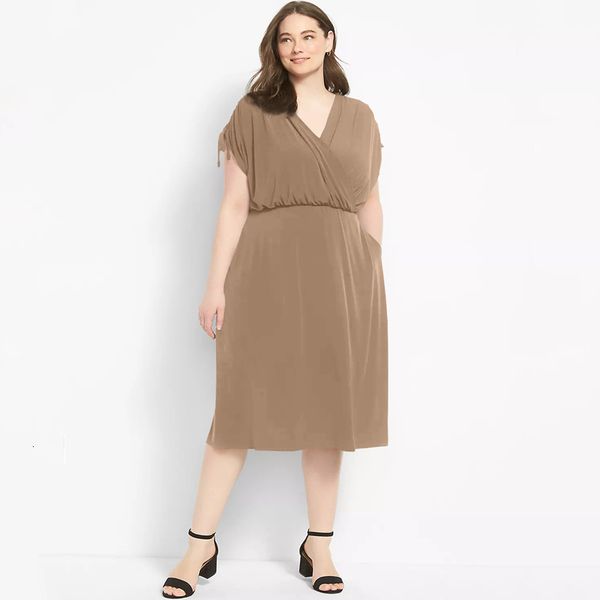 plus size dresses size surplice neck elegant summer ruched dres adjustable shoulders elastic waist midi wrap dress casual party 230627, Black
plus size dresses size surplice neck elegant summer ruched dres adjustable shoulders elastic waist midi wrap dress casual party 230627, Black