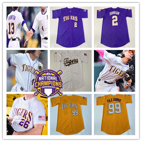 

Ncaa College Baseball Jersey Tigers Dylan Crews Alex Bregman DJ LeMahieu Hayden Travinski Cade Beloso Tre' Morgan Jared Jones Brayden Jobert Paul Skenes Gavin Dugas, Men white with champions patch