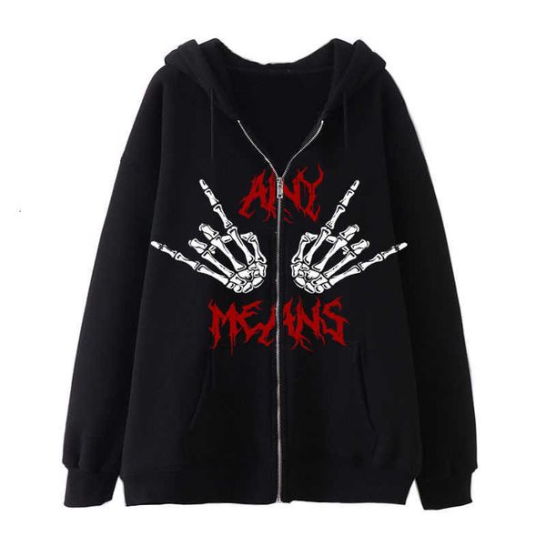 dark series 2023 zipper sweater punk style hand bone print hoodie niche gothic cardigan fleece jacket, Black
dark series 2023 zipper sweater punk style hand bone print hoodie niche gothic cardigan fleece jacket, Black