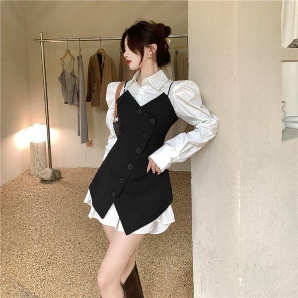 two piece dres vest set spring fashion sweet office lady solid full turndown collar blouse 2 230627, White
two piece dres vest set spring fashion sweet office lady solid full turndown collar blouse 2 230627, White