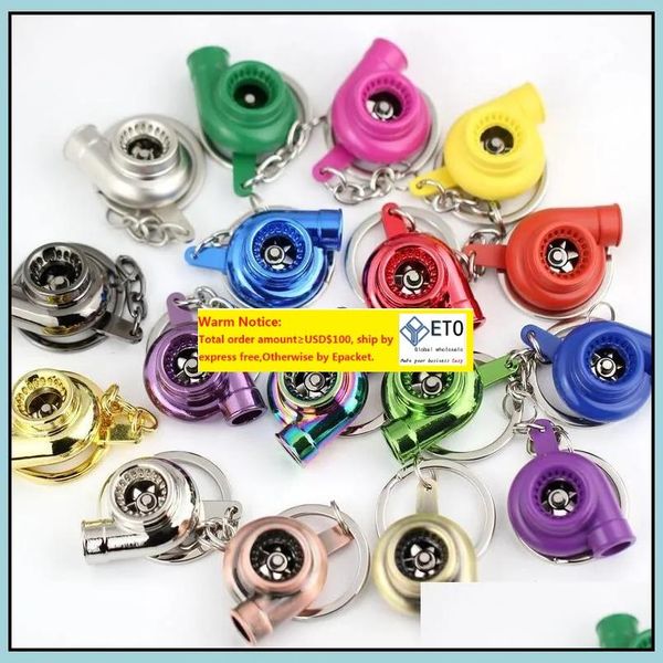 

keychains fashion accessories turbo keychain spinning turbine turbocharger key chain ring keyring keyfob keyrings 13 color mixed drop delive, Silver