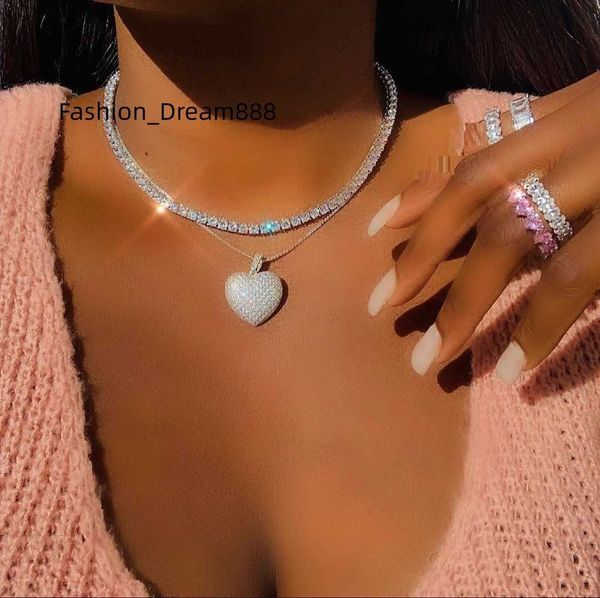 2021 iced out bling women jewelry micro pave 5a cz cubic zirconia big heart pendant tennis chain sparking necklace, Silver
2021 iced out bling women jewelry micro pave 5a cz cubic zirconia big heart pendant tennis chain sparking necklace, Silver