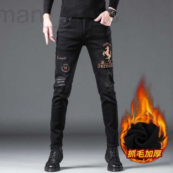 men's jeans designer winter plush embroidered fleece jeans for men with black thin velvet embroidery autumn and winter, slim fit small, Blue
men's jeans designer winter plush embroidered fleece jeans for men with black thin velvet embroidery autumn and winter, slim fit small, Blue
