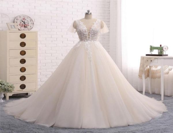 new long wedding dress scoop short sleeves aline chapel train appliques tulle bridal gowns vestido de noiva6560653, White
new long wedding dress scoop short sleeves aline chapel train appliques tulle bridal gowns vestido de noiva6560653, White