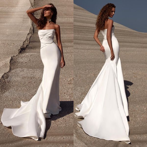 milla nova mermaid wedding dresses strapless pleats satin wedding dress backless sweep train wedding bridal gowns, White
milla nova mermaid wedding dresses strapless pleats satin wedding dress backless sweep train wedding bridal gowns, White