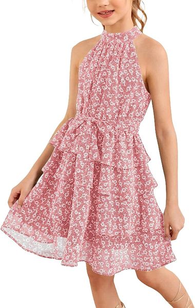 girls floral ruffle dress halter neck kids chiffon summer party dress with belt, Red;yellow
girls floral ruffle dress halter neck kids chiffon summer party dress with belt, Red;yellow