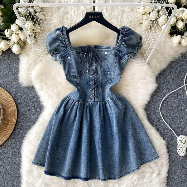 american style retro square neck tie up bubble short sleeved dress 2023 summer new waistband a-line denim short skirt, Black;gray
american style retro square neck tie up bubble short sleeved dress 2023 summer new waistband a-line denim short skirt, Black;gray