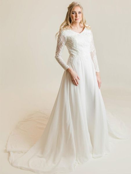 ivory aline modest wedding dresses with long sleeves buttons back v neck lace chiffon lds bridal gowns sleeved custom made weddin8236511, White
ivory aline modest wedding dresses with long sleeves buttons back v neck lace chiffon lds bridal gowns sleeved custom made weddin8236511, White