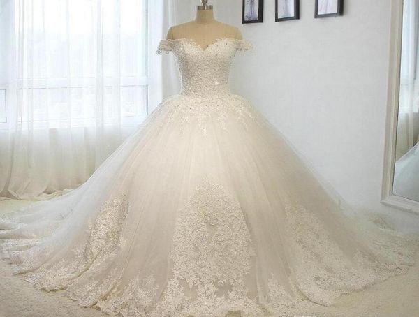 2019 ball gown wedding dresses off the shoulder cathedral train lace appliques beaded bridal gown for church vestido de noiva cust1890319, White
2019 ball gown wedding dresses off the shoulder cathedral train lace appliques beaded bridal gown for church vestido de noiva cust1890319, White