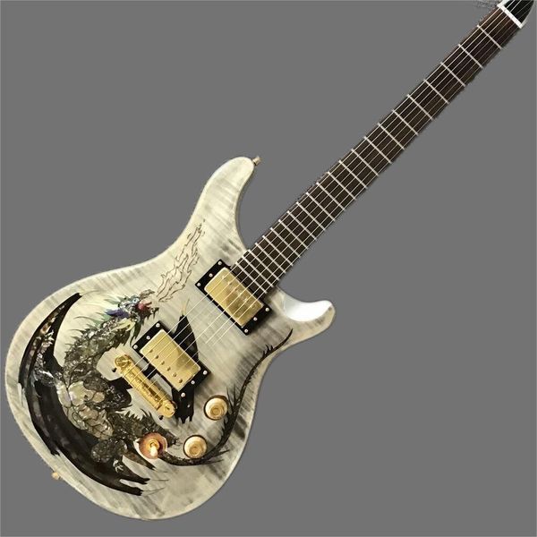 flame maple-hh pickup prs electric guitar, dragon body printing, gold hardware
flame maple-hh pickup prs electric guitar, dragon body printing, gold hardware