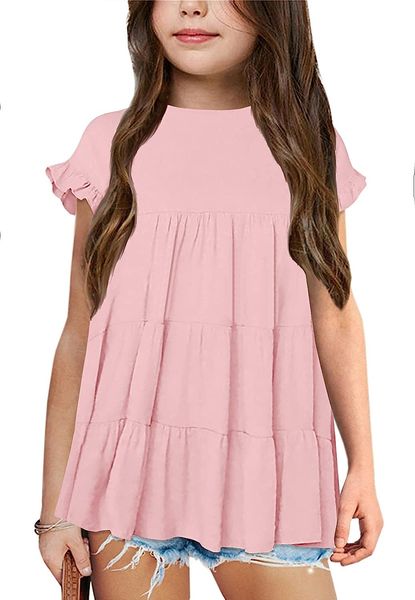 girls cute short sleeve t shirts casual loose swing ruffle blouses kids soft chiffon tee 4-15 years, Blue
girls cute short sleeve t shirts casual loose swing ruffle blouses kids soft chiffon tee 4-15 years, Blue