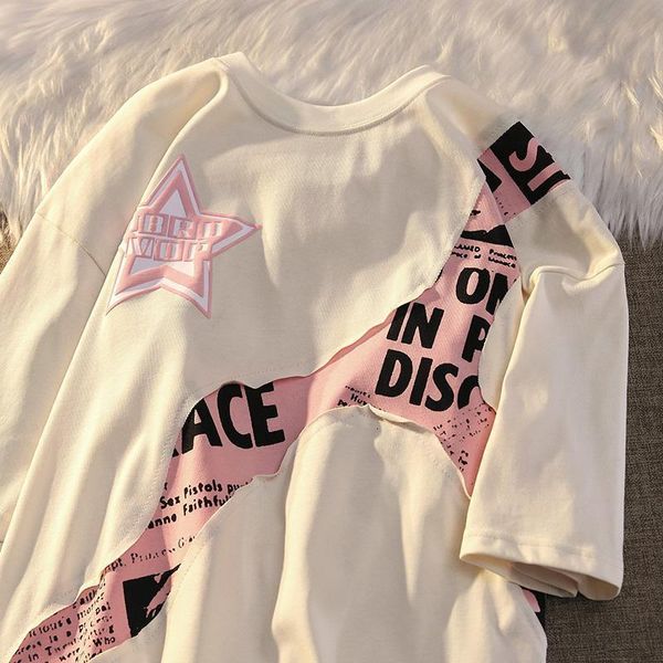 women s t shirt irregular splicing star short sleeved t shirt men and women summer loose design trend kawaii streetwear casual regular tees, White
women s t shirt irregular splicing star short sleeved t shirt men and women summer loose design trend kawaii streetwear casual regular tees, White