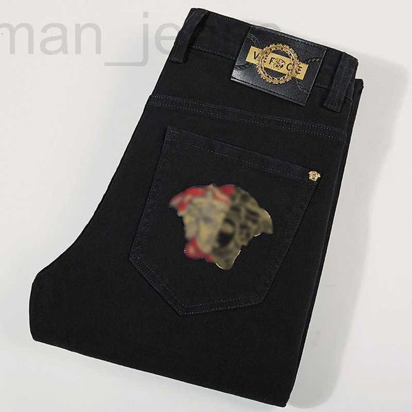 men's jeans designer korean version of small straight leg pure black cotton jeans spring and autumn elastic medusa embroidered fashion, Blue
men's jeans designer korean version of small straight leg pure black cotton jeans spring and autumn elastic medusa embroidered fashion, Blue