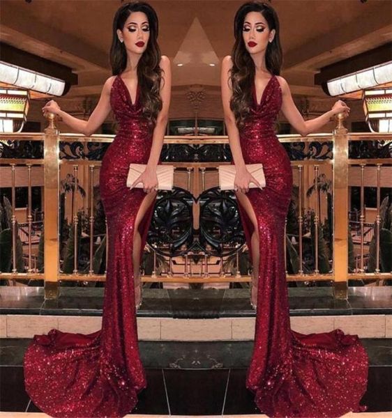 2019 burgundy v neck sequins mermaid prom dresses high slits vestidos de fiesta sweep train formal long evening party prom go8477965, Black
2019 burgundy v neck sequins mermaid prom dresses high slits vestidos de fiesta sweep train formal long evening party prom go8477965, Black