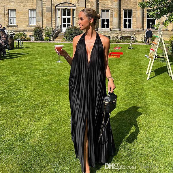 2023 summer party dress pleated halter v-neck backless straight maxi dress cocktail evening club vestidos dresses for woman, White;black
2023 summer party dress pleated halter v-neck backless straight maxi dress cocktail evening club vestidos dresses for woman, White;black