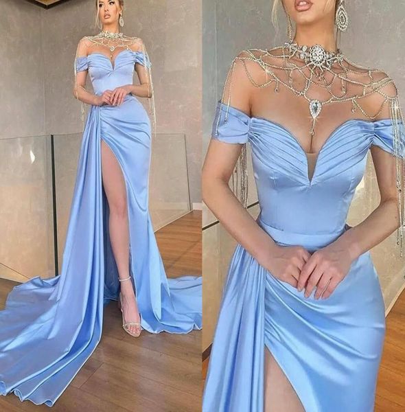 2022 sky blue satin mermaid evening dress high split off shoulder prom party gowns elegant no cap robe de soiree vestidos de fiest8635002, Black;red
2022 sky blue satin mermaid evening dress high split off shoulder prom party gowns elegant no cap robe de soiree vestidos de fiest8635002, Black;red