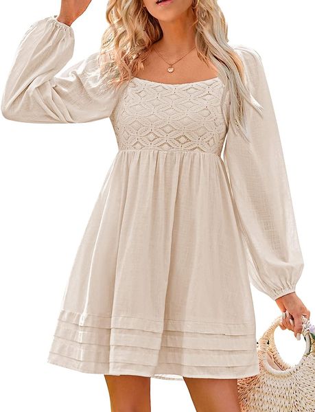 womens designer dresses casual long lantern sleeve mini dress lace square neck smocked elastic back, Black;gray
womens designer dresses casual long lantern sleeve mini dress lace square neck smocked elastic back, Black;gray