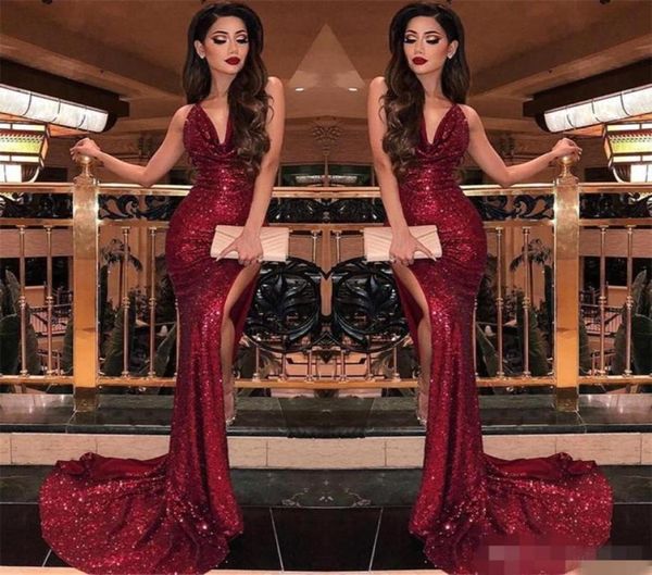 sparkly dark red sequins prom dresses deep v neck pleats ruched sweep train high slit split custom made 2019 formal evening party 7013460, Black
sparkly dark red sequins prom dresses deep v neck pleats ruched sweep train high slit split custom made 2019 formal evening party 7013460, Black