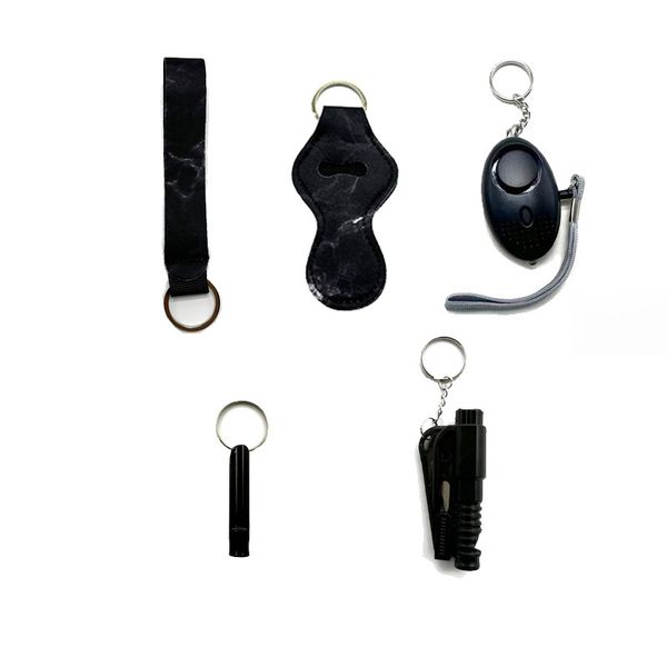 black new self-defensive five-piece key chain with lipstick bottle cover alarm whistle window breaker security keychain, Silver
black new self-defensive five-piece key chain with lipstick bottle cover alarm whistle window breaker security keychain, Silver