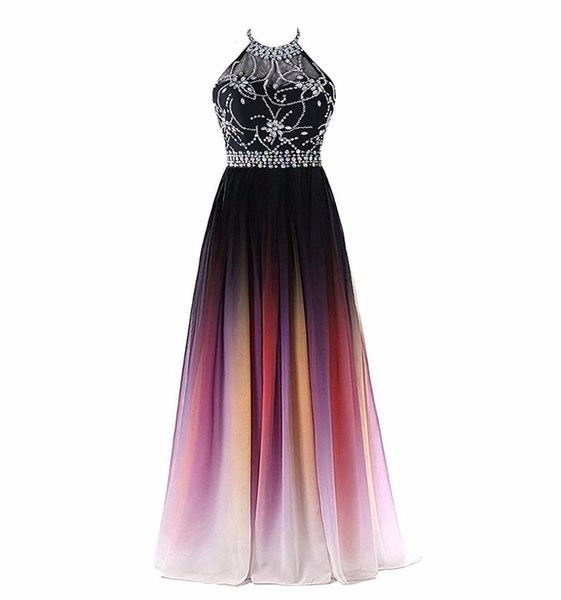 2019 halter neck aline gradient color prom dresses beaded sheer neck lace up pluning back design women evening dress waist b1113274, Black
2019 halter neck aline gradient color prom dresses beaded sheer neck lace up pluning back design women evening dress waist b1113274, Black