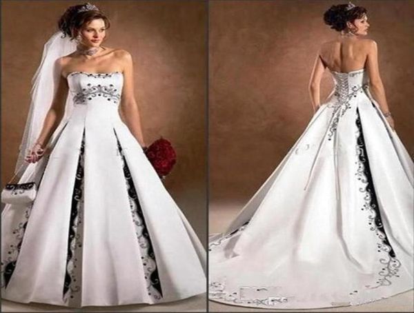 2021 black and white wedding dresses strapless embroidery a line sweep train backless church bridal custom made8705453
2021 black and white wedding dresses strapless embroidery a line sweep train backless church bridal custom made8705453
