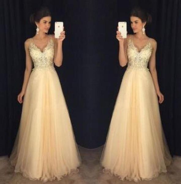 2019 champagne long prom dresses backless illusion aline tulle vneck straps open back corset evening party gowns for girls custo4547708, Black
2019 champagne long prom dresses backless illusion aline tulle vneck straps open back corset evening party gowns for girls custo4547708, Black