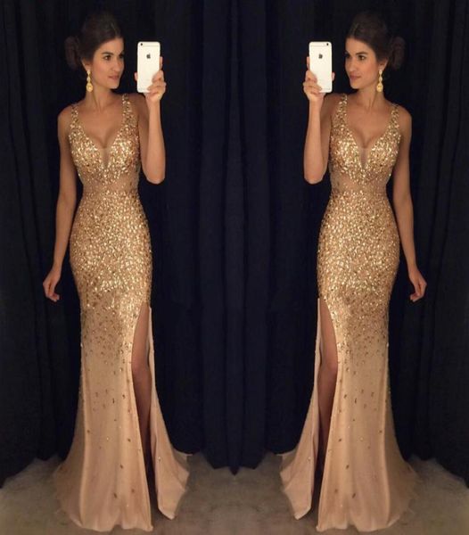 gold bling prom dresses mermaid crystal beaded vneck high side split floor length tulle satin long formal evening gowns cust7981618, Black
gold bling prom dresses mermaid crystal beaded vneck high side split floor length tulle satin long formal evening gowns cust7981618, Black