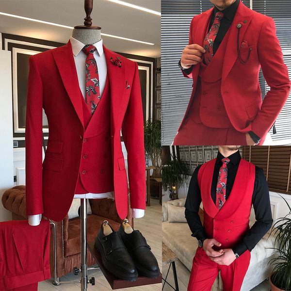 luxury red men wedding tuxedos slim fit peaked lapel groom wear 3 pieces set blazer pants vest formal costume homme, Black;gray
luxury red men wedding tuxedos slim fit peaked lapel groom wear 3 pieces set blazer pants vest formal costume homme, Black;gray