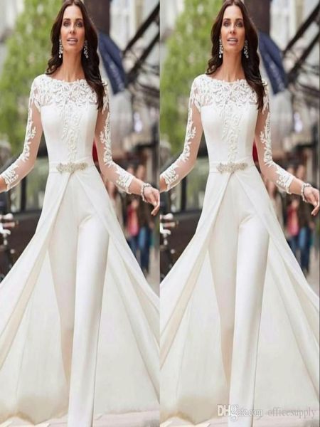 elegant white jumpsuits pants wedding dresses long sleeve lace satin with overskirts beads crystals bridal gowns vestidos de novia8065052
elegant white jumpsuits pants wedding dresses long sleeve lace satin with overskirts beads crystals bridal gowns vestidos de novia8065052