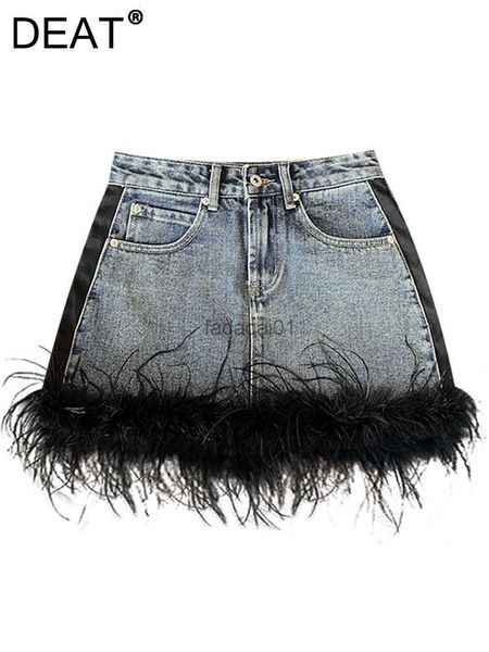 deat fashion women's denim skirt zipper spliced feathers high waist solid color slim female mini skirts summer 2023 new 17a7223 l230621, Black
deat fashion women's denim skirt zipper spliced feathers high waist solid color slim female mini skirts summer 2023 new 17a7223 l230621, Black