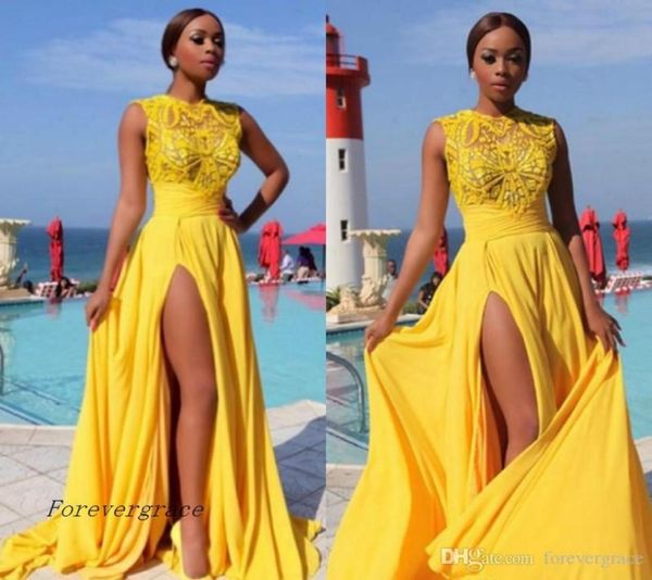2019 yellow chiffon prom dress arabic simple high split formal summer holidays wear evening party gown custom made plus4609456, Black
2019 yellow chiffon prom dress arabic simple high split formal summer holidays wear evening party gown custom made plus4609456, Black