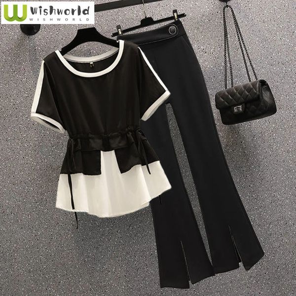 women s tracksuits 2023 summer elegant pants set fashion stitching chiffon shirt wide leg two piece female blazer blouse 230629, Gray
women s tracksuits 2023 summer elegant pants set fashion stitching chiffon shirt wide leg two piece female blazer blouse 230629, Gray