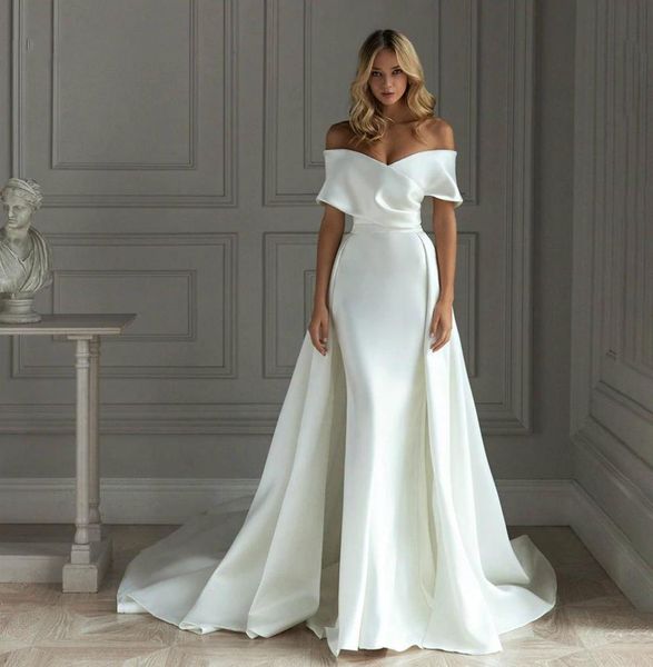 2021 satin mermaid wedding dress with detachable train off shoulder floor length bride dresses vestido de noiva3163272, White
2021 satin mermaid wedding dress with detachable train off shoulder floor length bride dresses vestido de noiva3163272, White