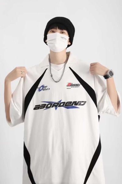 label stussyssamerican fashion patchwork sports retro racing suit short sleeved t-shirt hiphop loose explosive street couple polo shirt for, White;black
label stussyssamerican fashion patchwork sports retro racing suit short sleeved t-shirt hiphop loose explosive street couple polo shirt for, White;black