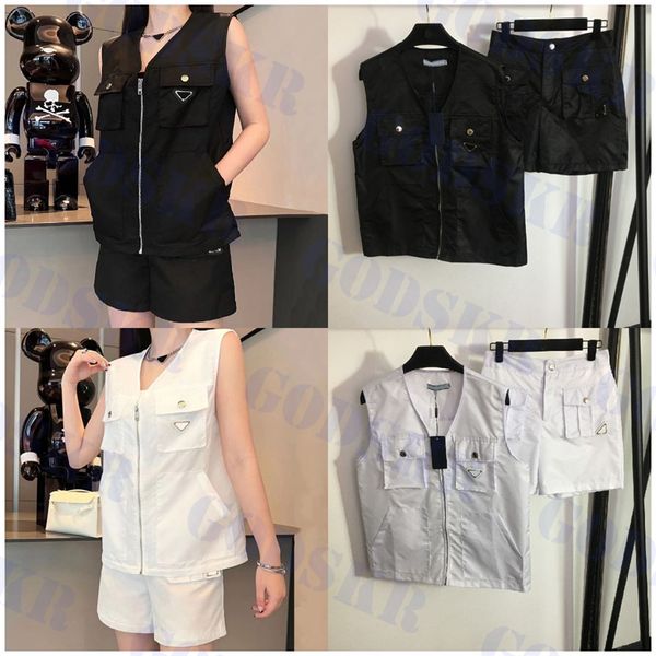 two piece pants designer womens vests fashion shorts triangle logo coat ladies cargo pant set, White
two piece pants designer womens vests fashion shorts triangle logo coat ladies cargo pant set, White