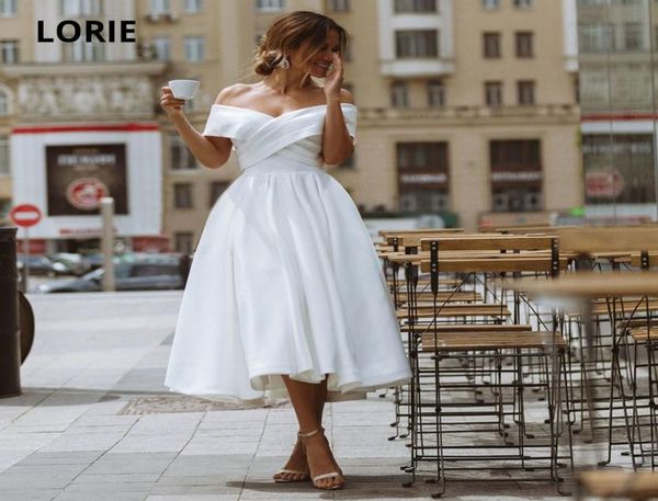 lorie simple tealength wedding dress off the shoulder white ivory satin aline short bride gowns beach back lacing wedding gown4715678
lorie simple tealength wedding dress off the shoulder white ivory satin aline short bride gowns beach back lacing wedding gown4715678