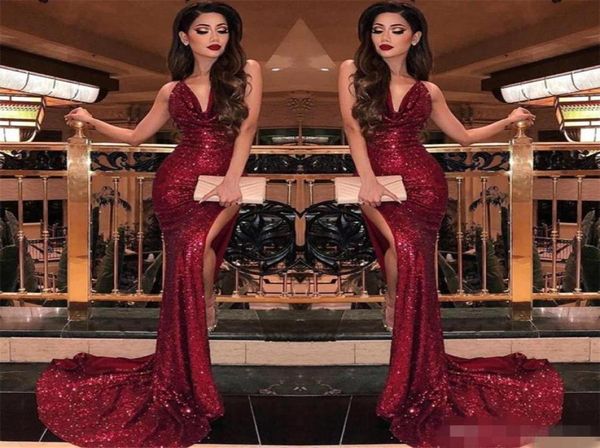 sparkly dark red sequins prom dresses deep v neck pleats ruched sweep train high slit split custom made 2019 formal evening party 4992592, Black
sparkly dark red sequins prom dresses deep v neck pleats ruched sweep train high slit split custom made 2019 formal evening party 4992592, Black