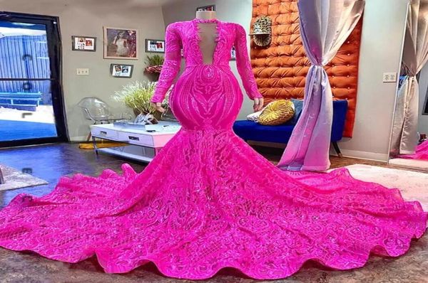 black girls fuchsia mermaid evening dresses 2023 long sleeves sparkly sequin lace luxury party prom gowns gj02222843400, Black;red
black girls fuchsia mermaid evening dresses 2023 long sleeves sparkly sequin lace luxury party prom gowns gj02222843400, Black;red