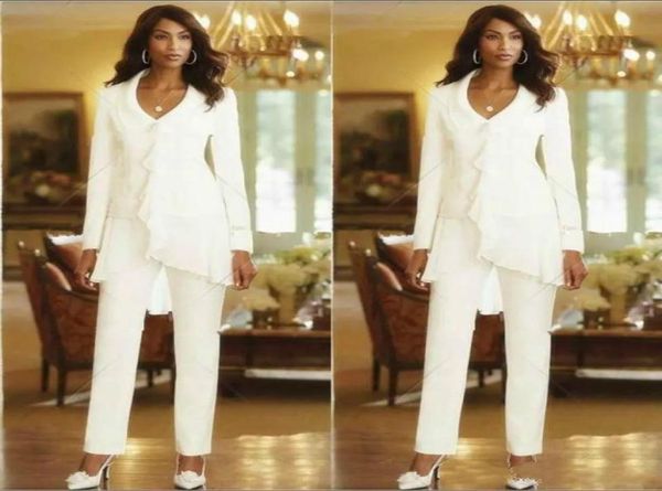 white chiffon mother of the bride pant suits v neck long sleeves front ruffles groom mother gowns plus size mother bride dre3954378, Black;red
white chiffon mother of the bride pant suits v neck long sleeves front ruffles groom mother gowns plus size mother bride dre3954378, Black;red