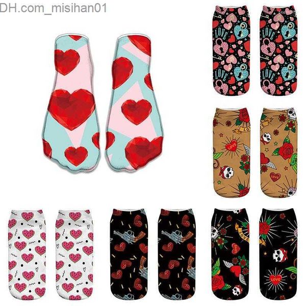 men's socks men's socks short red heart printed cute college fresh female soft boat sock summer autumn man outdoor happy z230630, Black