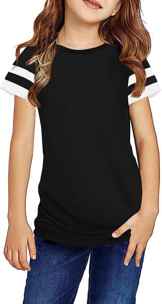 girls casual short sleeve t shirts kids loose soft striped color block tunic , tees blouses size 4-15 years, Blue
girls casual short sleeve t shirts kids loose soft striped color block tunic , tees blouses size 4-15 years, Blue